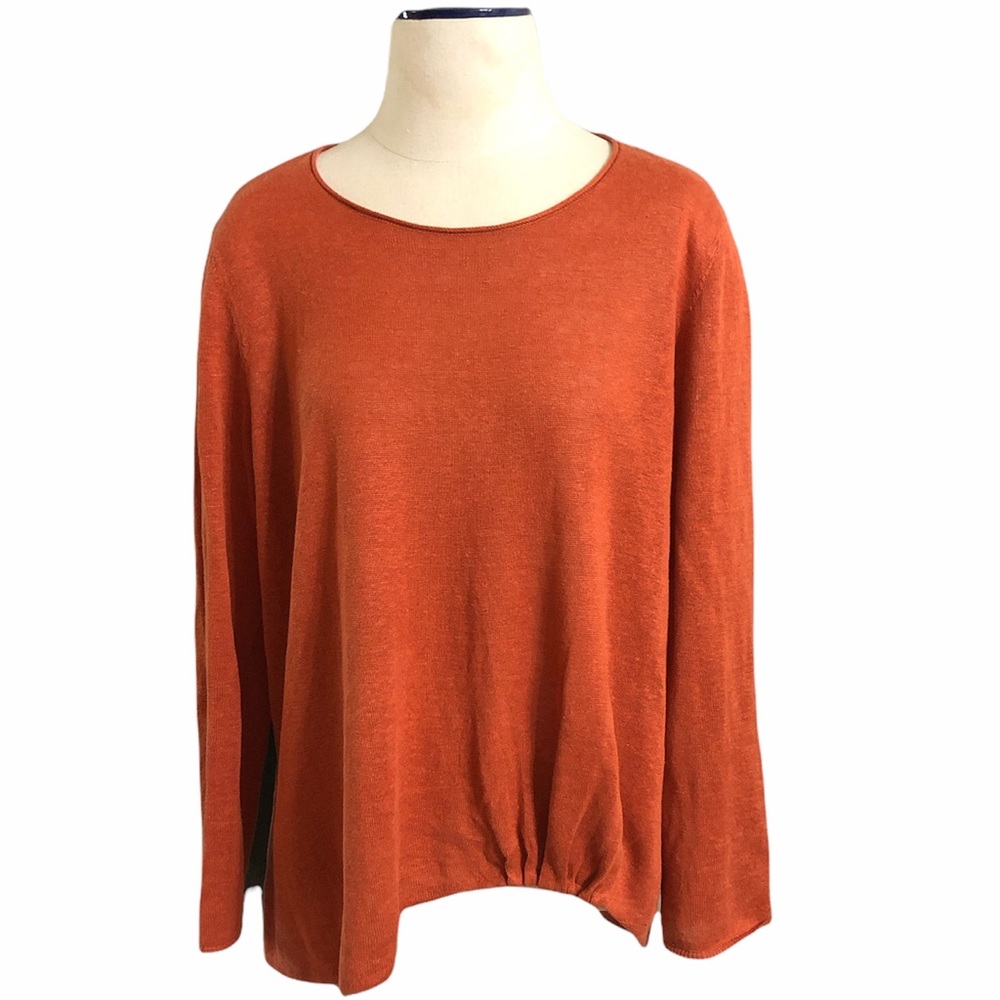 EILEEN FISHER Organic Linen Knit Pleated Hem Sweater Sz L